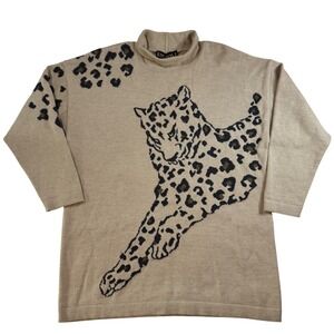Vintage Escada by Margaretha Ley Wool Sweater Leopard Graphic Women's Sz 42